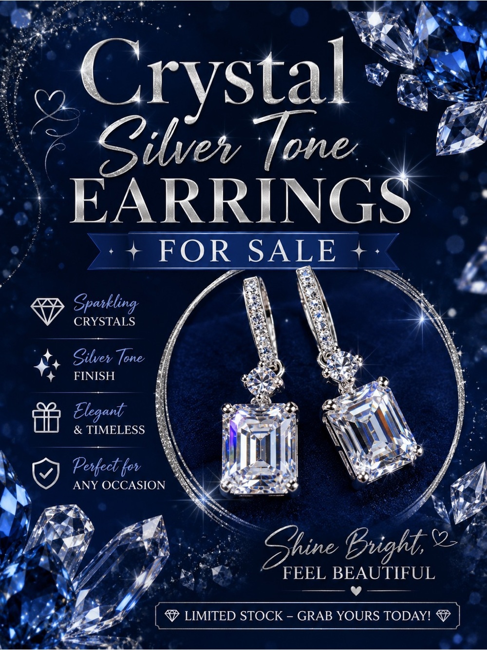 Silver-Tone Clear Crystal Drop Earrings